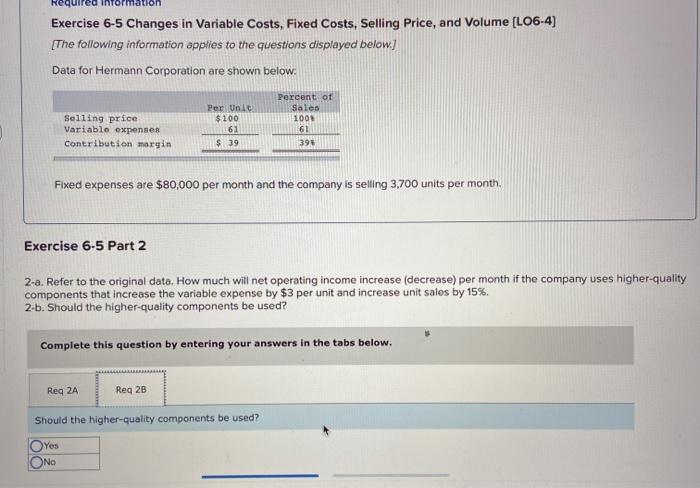 Price, and Volume (LO6-4) [The following information applies to the questions displayed
