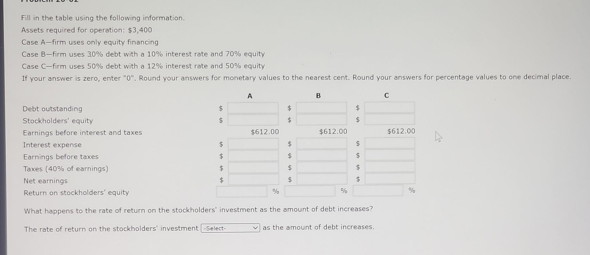  Fill in the table using the following information. Assets required for