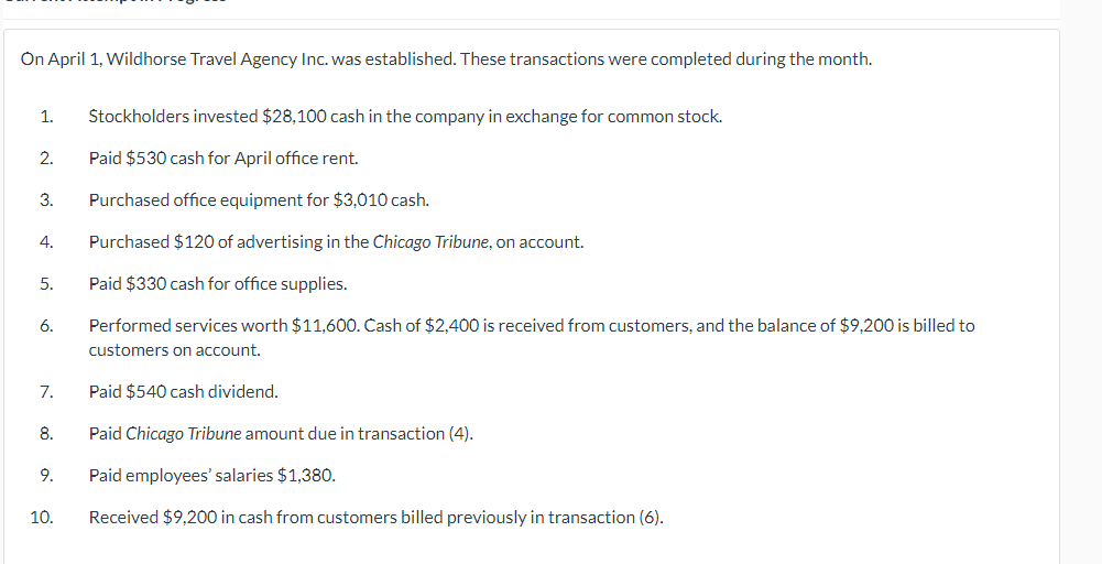 the following transactions. 1. Purchased equipment for $277,720 cash. 2. Issued common