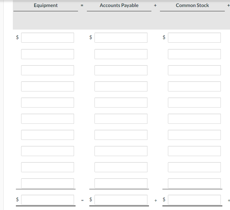account. Using the following tabular analysis, show the effect of each transaction
