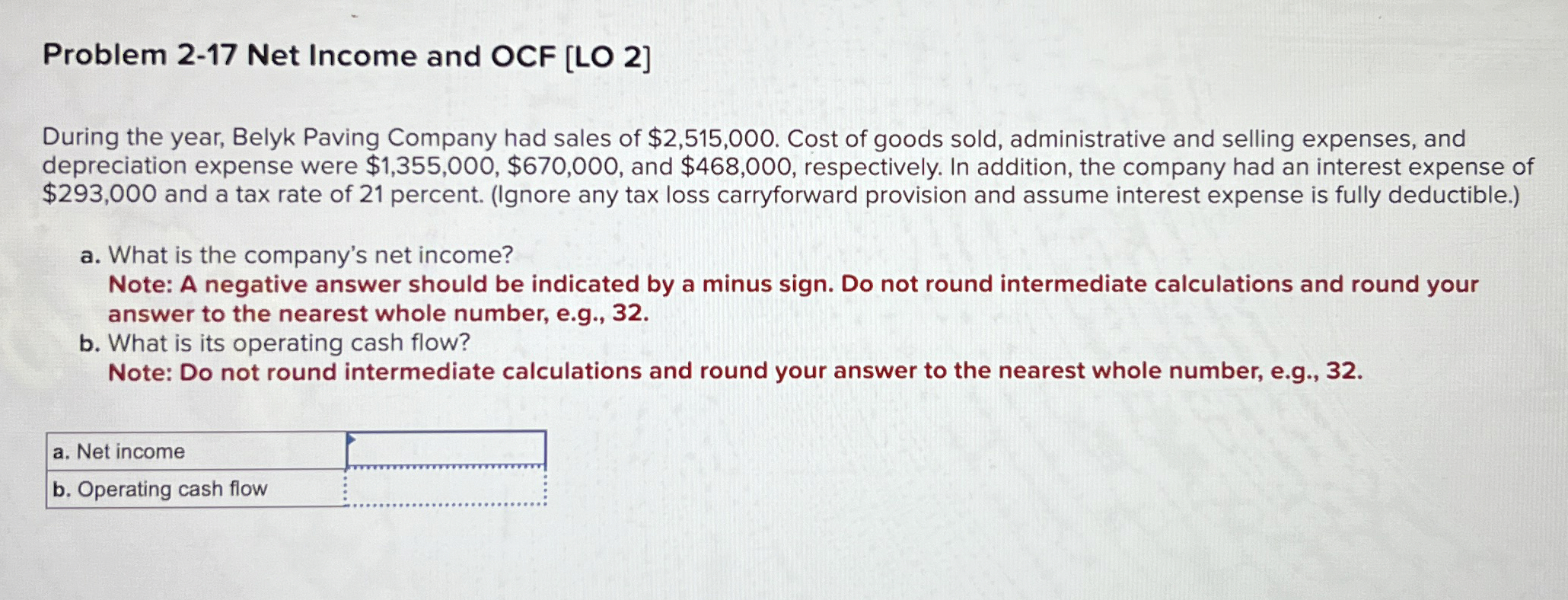  Problem 2-17 Net Income and OCF [LO 2] During the year,