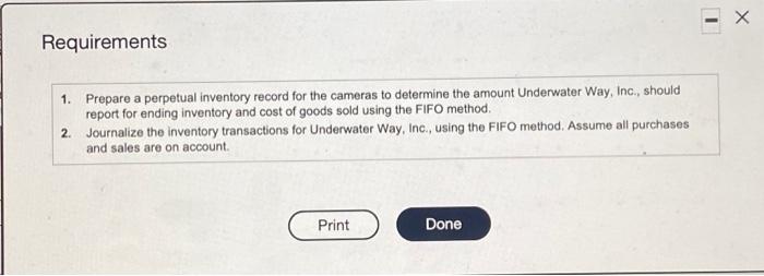 a line of titanium cameras. Underwater Way, Inc., uses the FIFO method