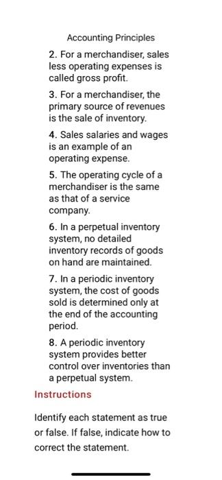list of statements about service companies and merchandisers. Answer general questions about