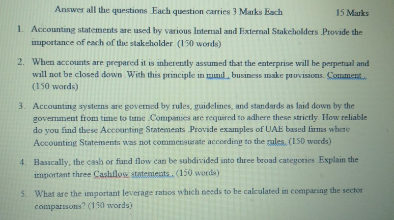  Answer all the questions Each question carries 3 Marks Each 15