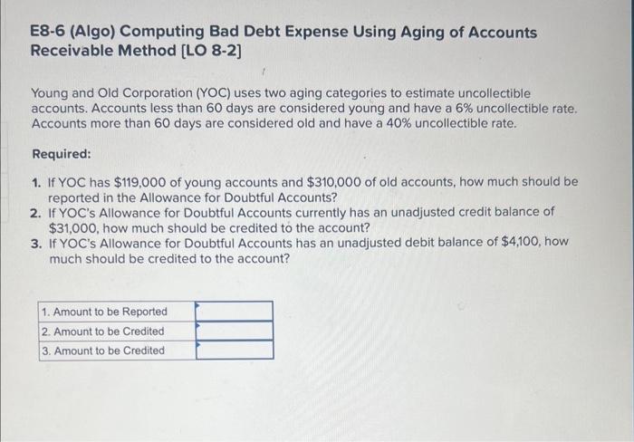  E8-6 (Algo) Computing Bad Debt Expense Using Aging of Accounts Receivable