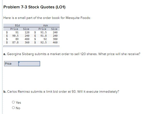  Problem 7-3 Stock Quotes (L01) Here is a small part of