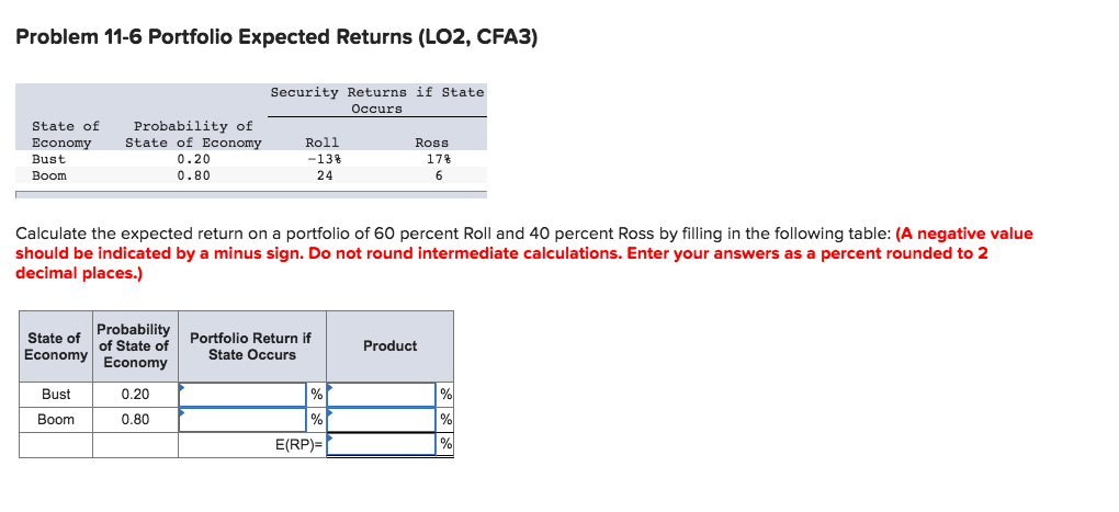  Problem 11-6 Portfolio Expected Returns (L02, CFA3) Security Returns if State