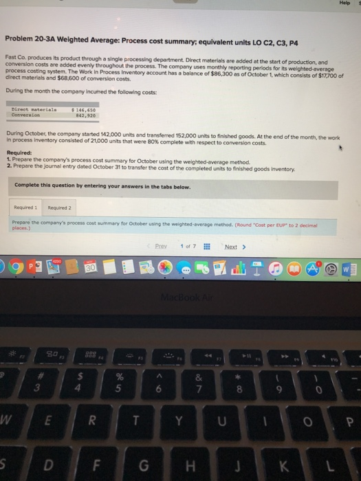 Problem 20-3A Weighted Average: Process cost summary, equivalent units LO c2,