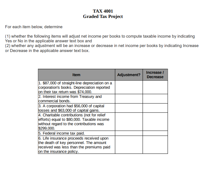  For each item below, determine (1) whether the following items will