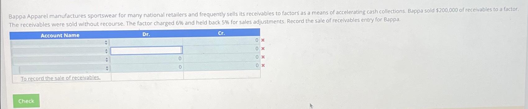  The receivables were sold without recourse. The factor charged 6% and
