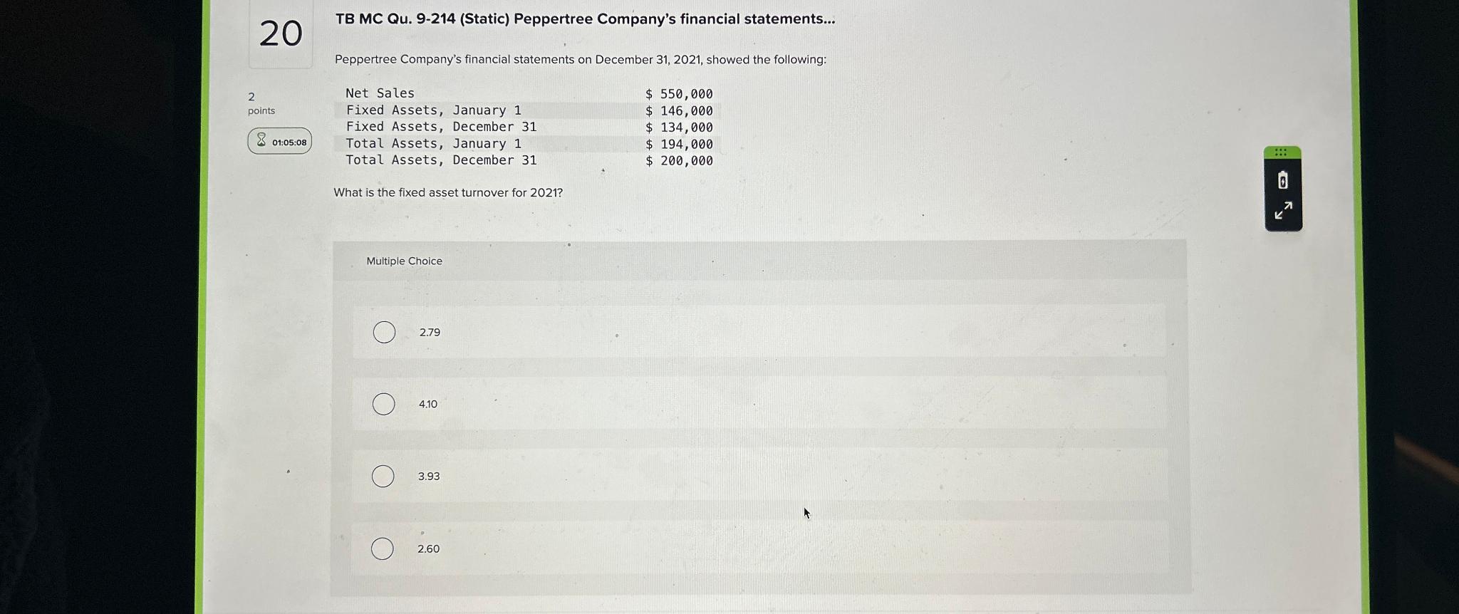  20 TB MC Qu.9-214(Static) Peppertree Company's financial statements... Peppertree Company's financial