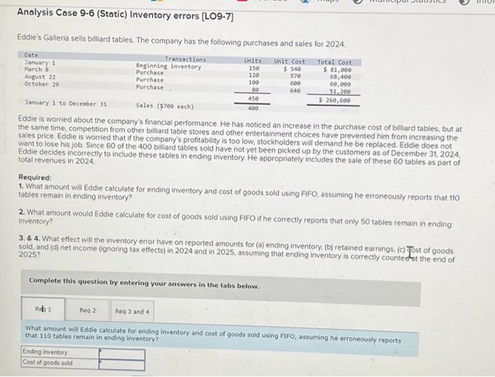 tables. The company has the following purchases and sales for 2024 Eddie