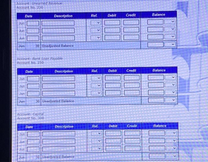 points. Date Account and Explanation Post Ref. Debit Credit Jun 1 Cash