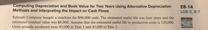  E8-14 LO8-3, 8-7 Computing Depreciation and Book Value for Two Years