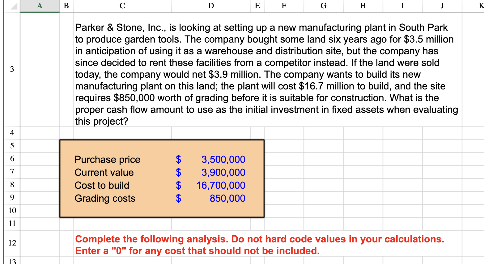 PLEASE ANSWER IN EXCEL FUNCTIONS. NOT JUST AN ANSWER PLEASE. Parker \&