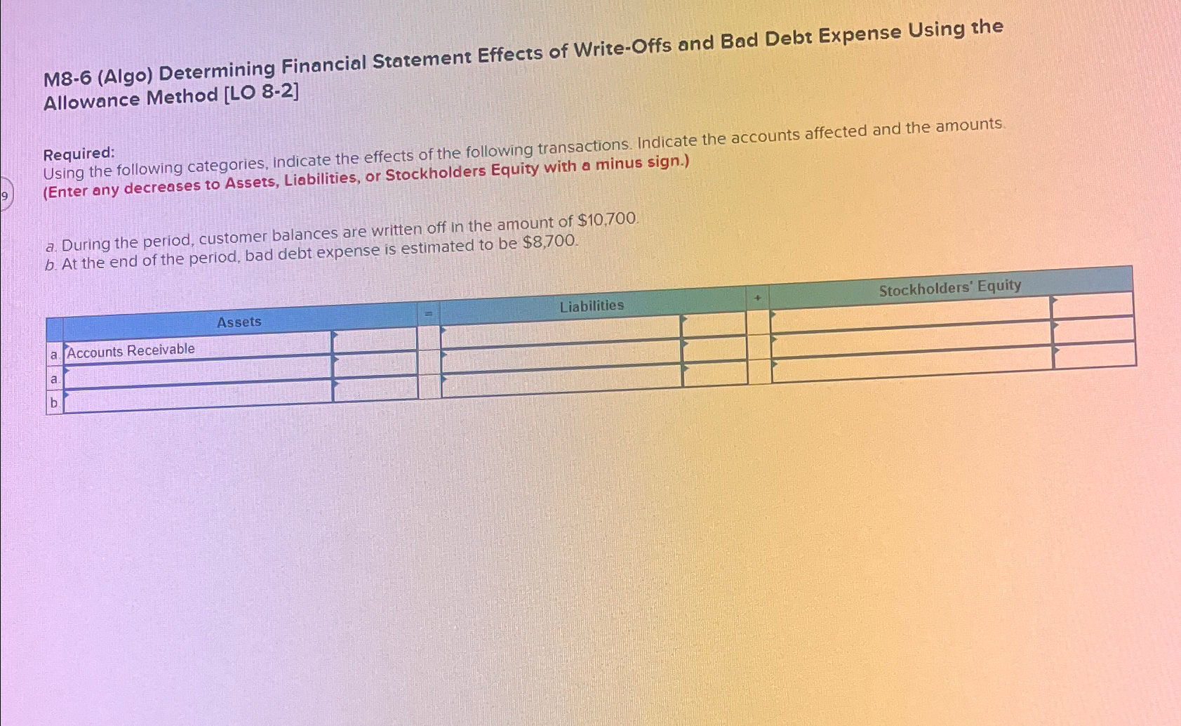  M8-6(Algo) Determining Financial Statement Effects of Write-Offs and Bad Debt Expense