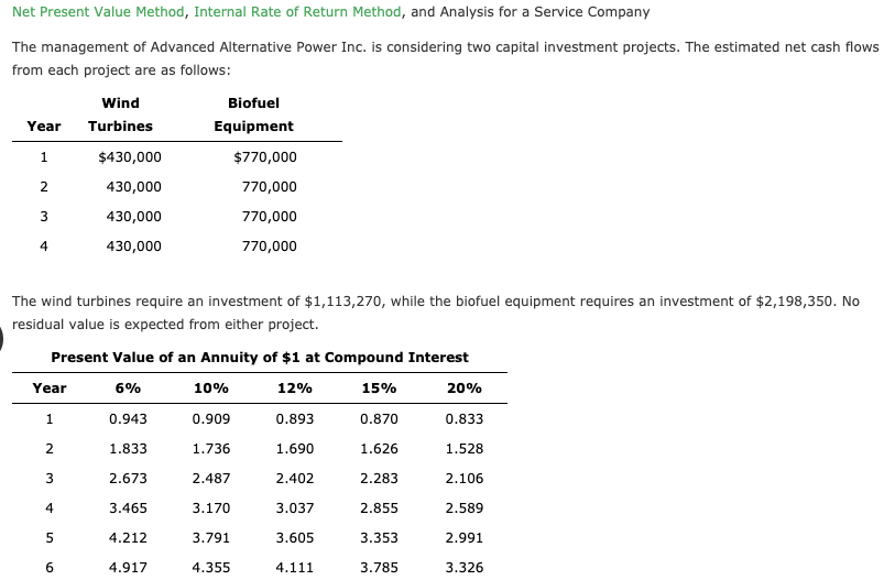 rate of 10% has been selected for the net present value analysis.