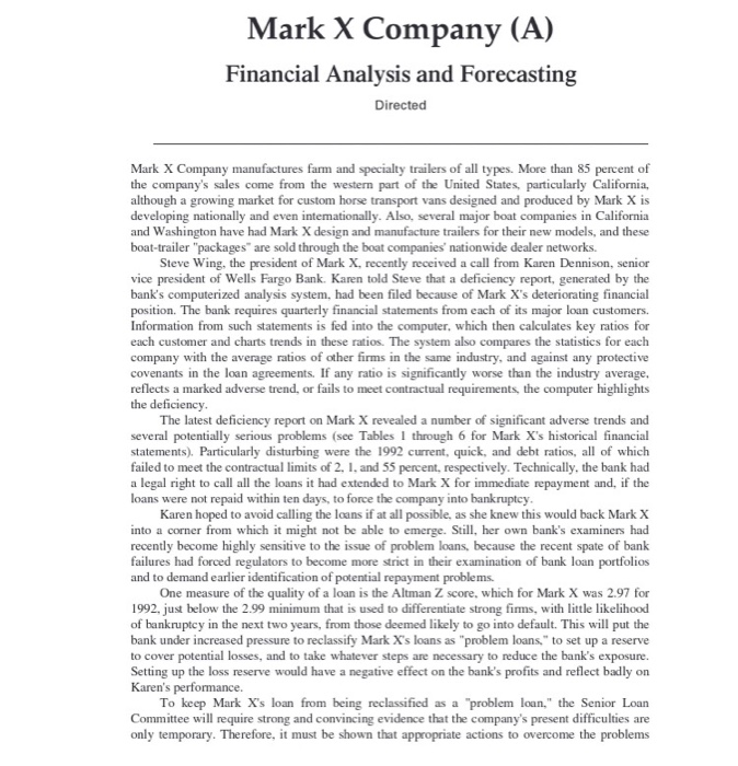 results of your calculations in Question 1, prepare a list of Mark