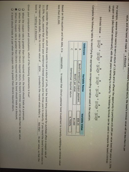  holder's required return, the bond's intrinsic value will be less than