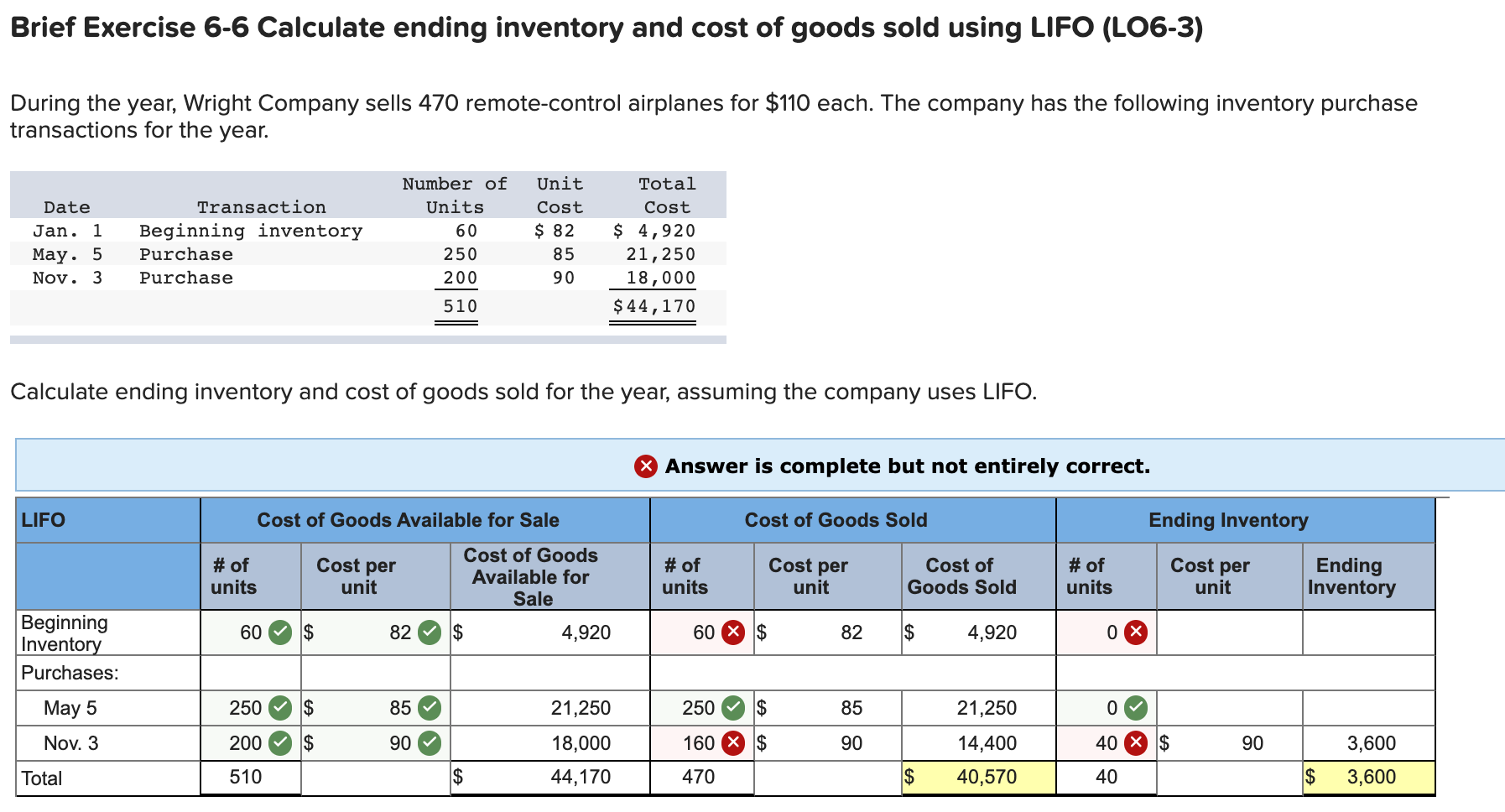 Brief Exercise 6-6 Calculate ending inventory and cost of goods sold
