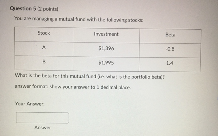  Question 5 (2 points) You are managing a mutual fund with