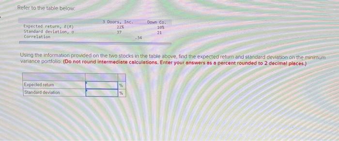  Refer to the table below. Using the information provided on the