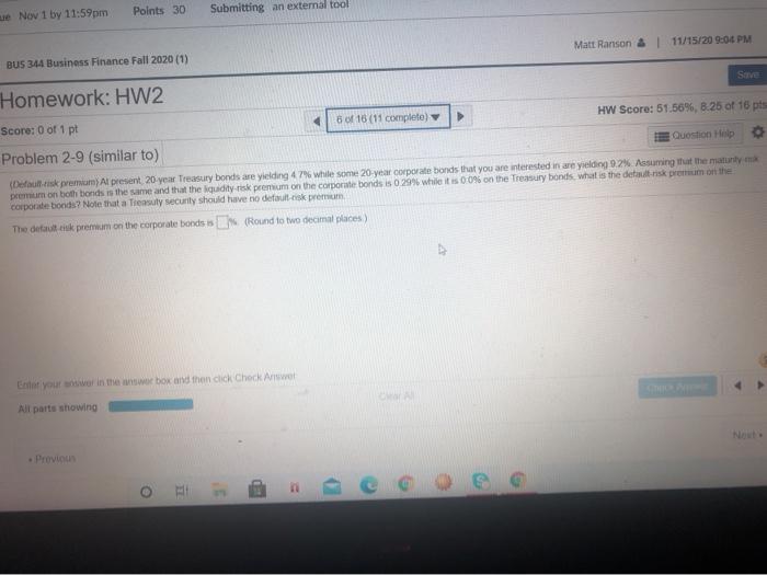  ue No 1 by 11:59pm Points 30 Submitting an external tool