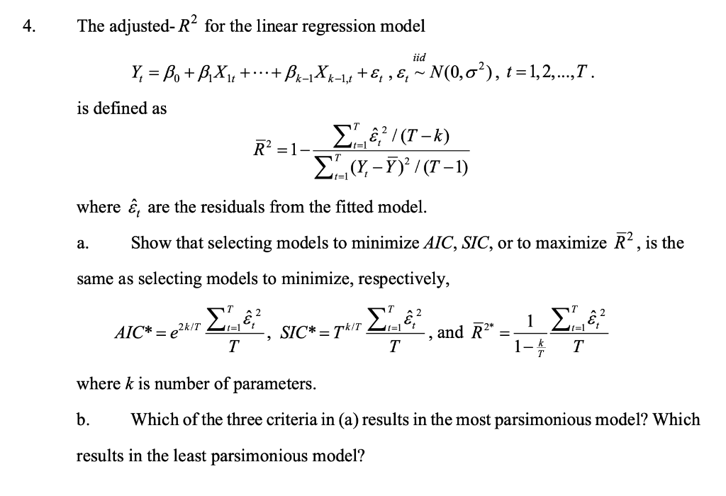 4. The adjusted-R2 for the linear regression model iid t=1 t=1