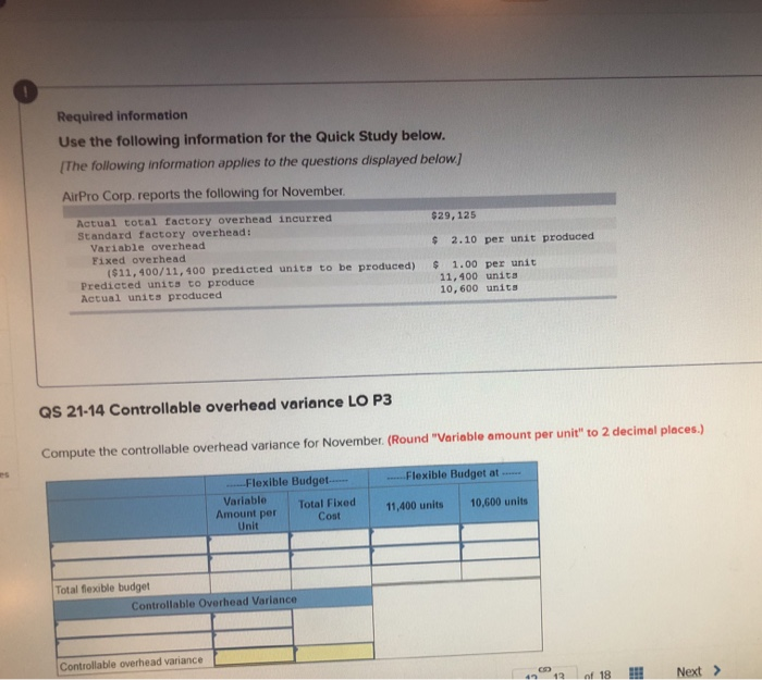  Required information Use the following information for the Quick Study below.