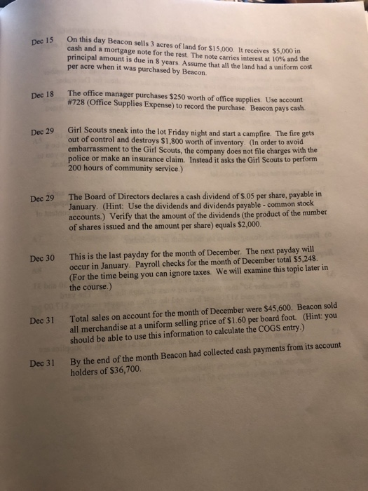 worksheet and a multi-step income statement? BEACON LUMBER, MONTH OF DECEMBER Dec