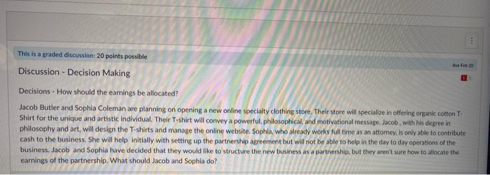  This is a graded discussion: 20 points possible Discussion - Decision