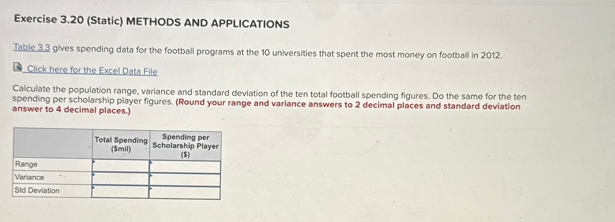  Exercise 3.20(Static) METHODS AND APPLICATIONS Table 3.3 gives spending data for