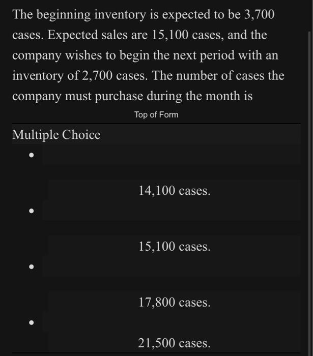  The beginning inventory is expected to be 3,700 cases. Expected sales