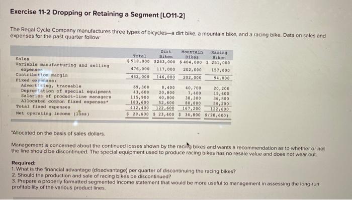  Exercise 11-2 Dropping or Retaining a Segment (L011-2] The Regal Cycle