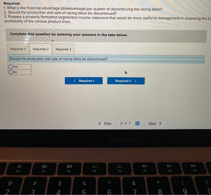 a racing bike. Data on sales and expenses for the past quarter