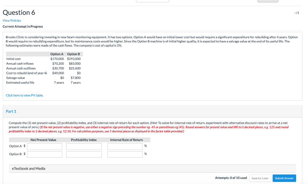  Question 6 View Policies Current Attempt in Progress Brooks Clinic is