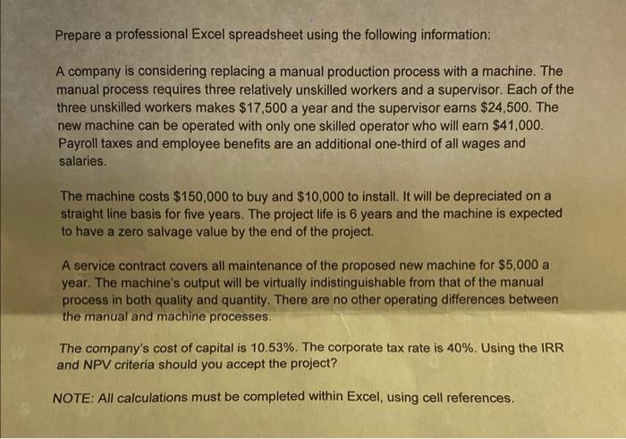  please show me this in excel with the formulas! Prepare a