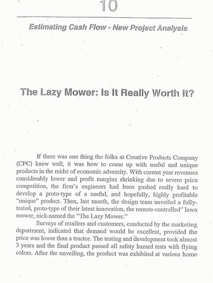  1 0 Estimating Cash Flow - New Project Analysis The Lazy