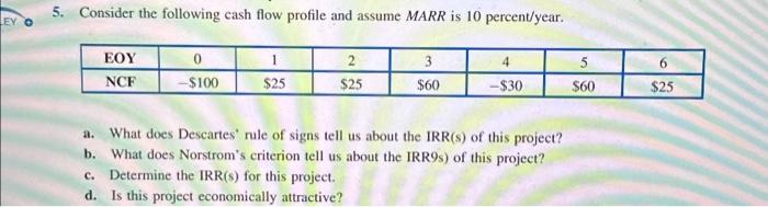  Need Proof on Excel please. Consider the following cash flow profile