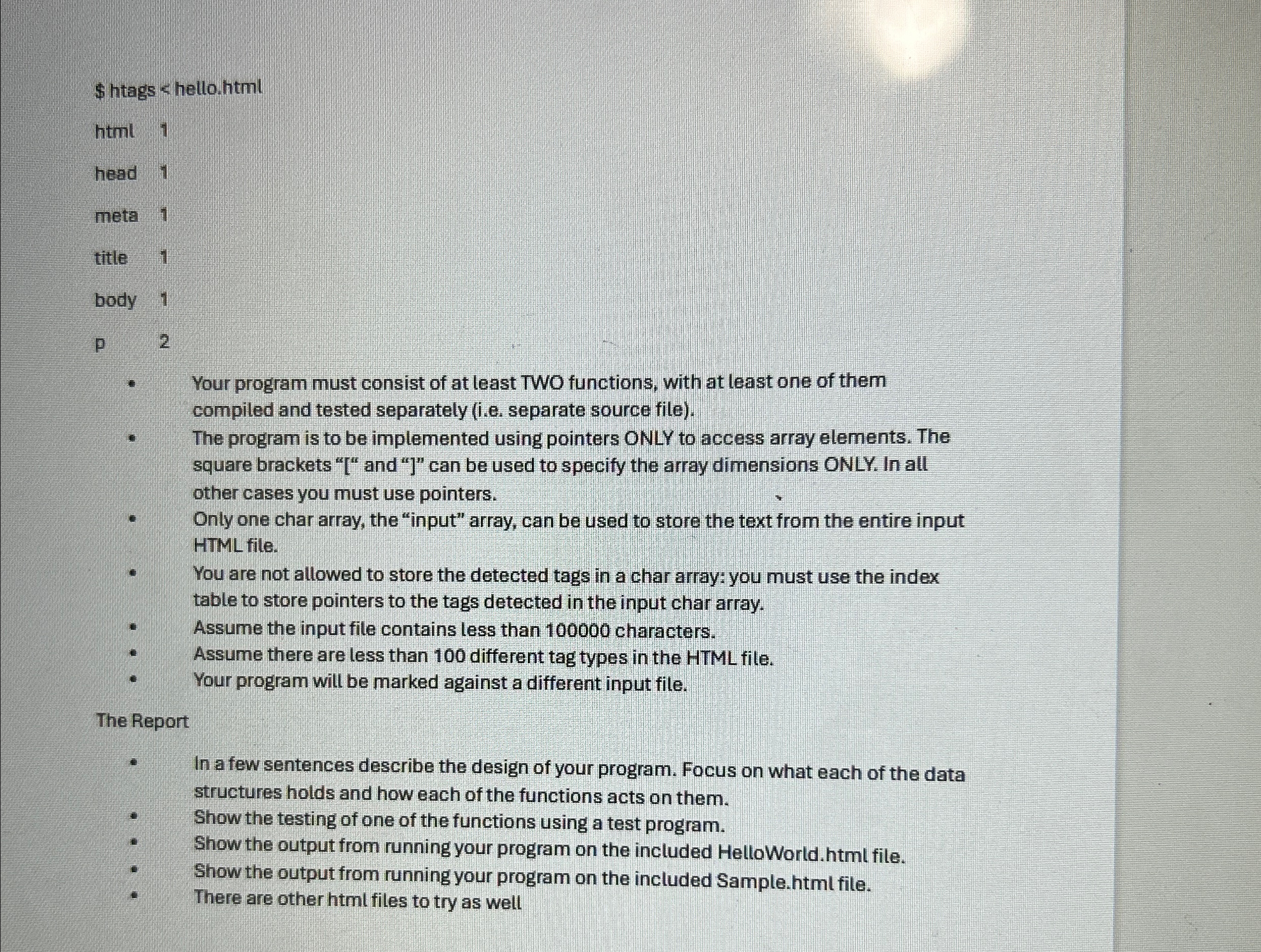  In this assignment, you are to develop and test a utility