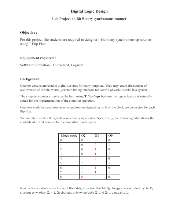  Digital Logic Design Lab Project : 4 Bit Binary synchronous counter