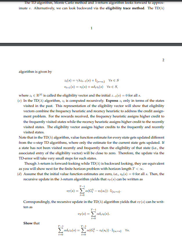  The ID algorithm, Monte Carlo method and -return algorithm looks forward