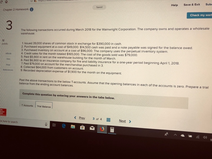  e a Help Save & Exit Subr Seved Chapter 2 Homework