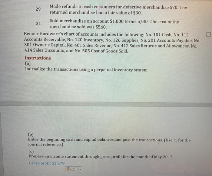 2,3,5) Renner Hardware Store completed the following merchandising transactions in the month
