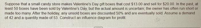 please construct an influence diagram Suppose that a small candy store makes