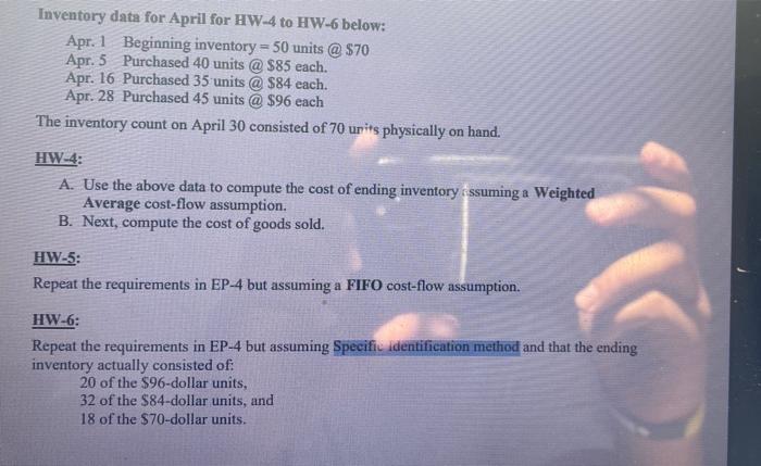 only answer for question 6 is required Inventory data for April for