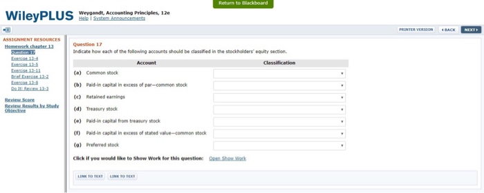  Return to Blackboard Weyoandt, Accounting Principles, 12e BACK IGNMENT RESOURCES ttomemrkchapteru