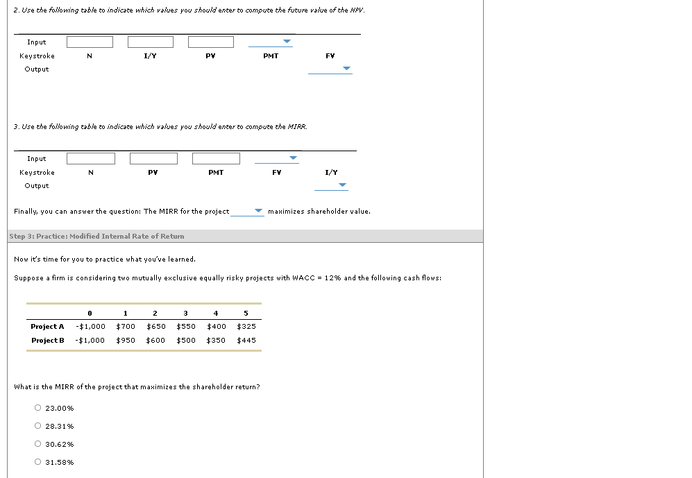 2. Use the following table to indicate which values you should