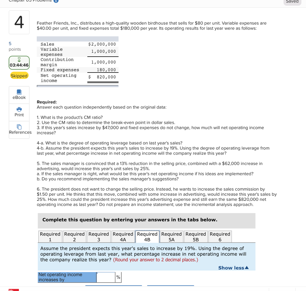 margir Fixed expenses Net operating income $2,000,000 1,000,000 1,000,000 180,000 $ 820,000