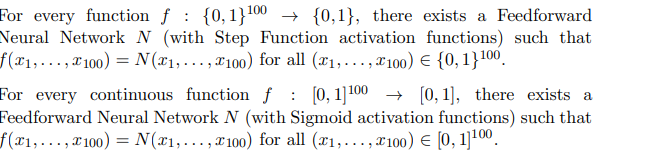  For every function f:{0,1}100{0,1}, there exists a Feedforward Neural Network N(with
